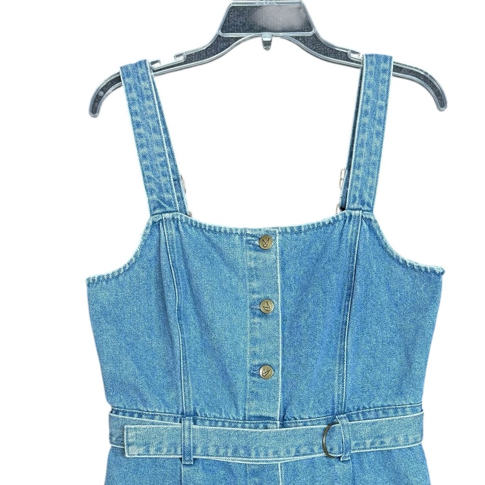 MP|D Denim Pinafore Dress Button Front Belted Blue Jean Dress Size L - Picture 7 of 14